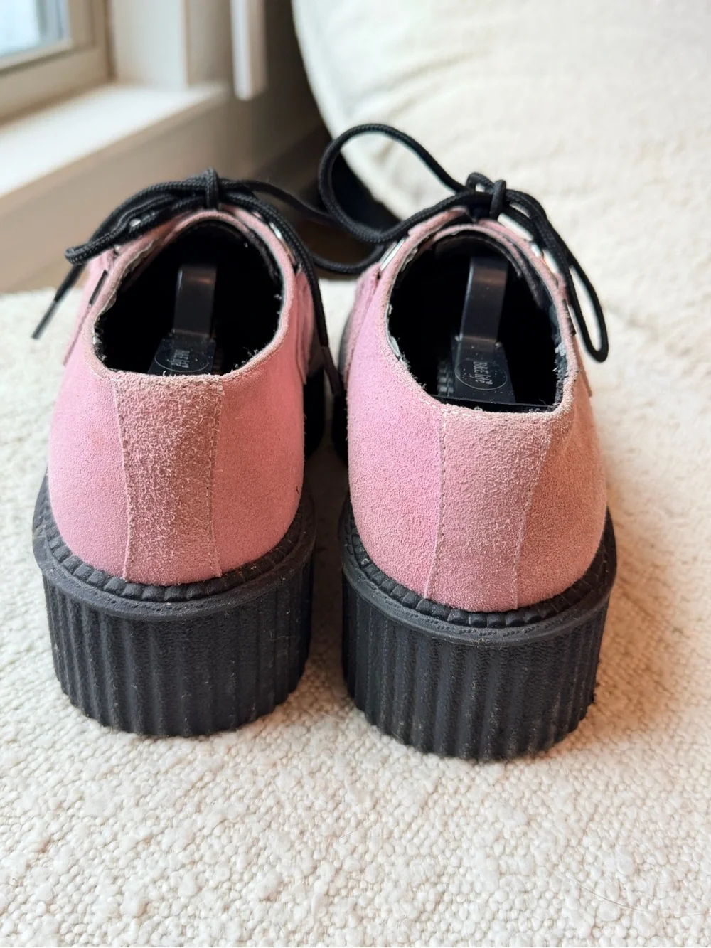 T.U.K. Suede Viva Mondo Creeper Platform Shoes in Misty Rose size 7